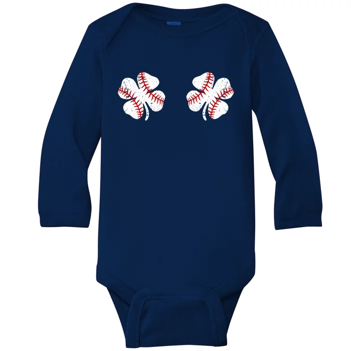 Funny Baseball St Patricks Day Shamrock Boobs Catcher Gift Baby Long Sleeve Bodysuit