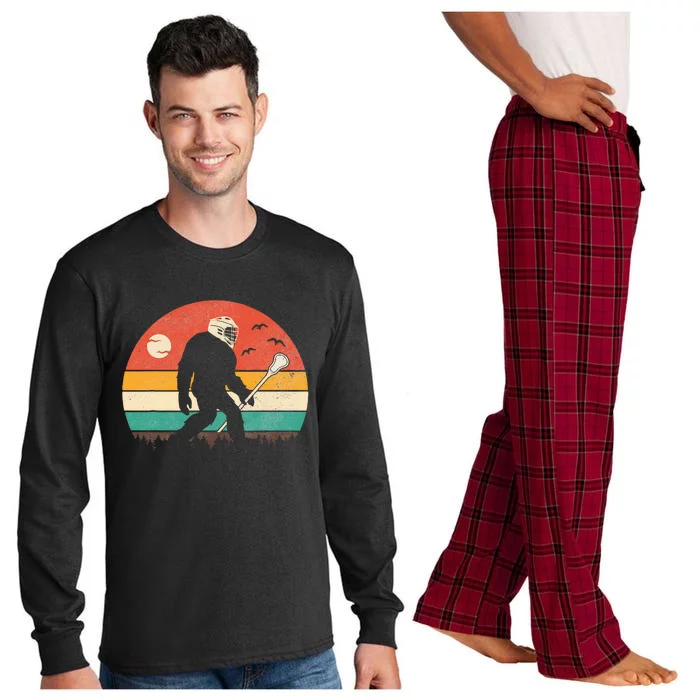 Funny Bigfoot Sasquatch Lacrosse Lax Vintage Sunset Long Sleeve Pajama Set