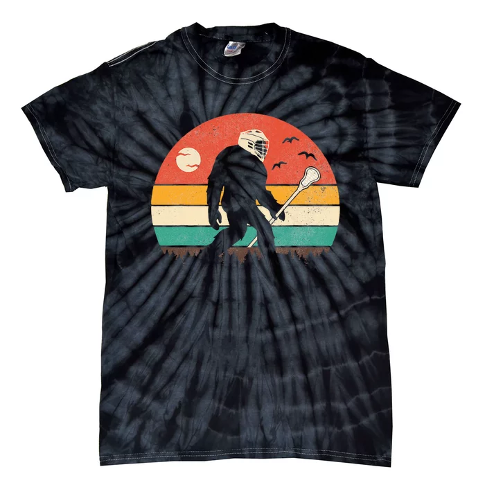 Funny Bigfoot Sasquatch Lacrosse Lax Vintage Sunset Tie-Dye T-Shirt