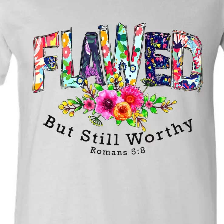 Flawed But Still Worthy Redeemed And Forgiven Christian V-Neck T-Shirt