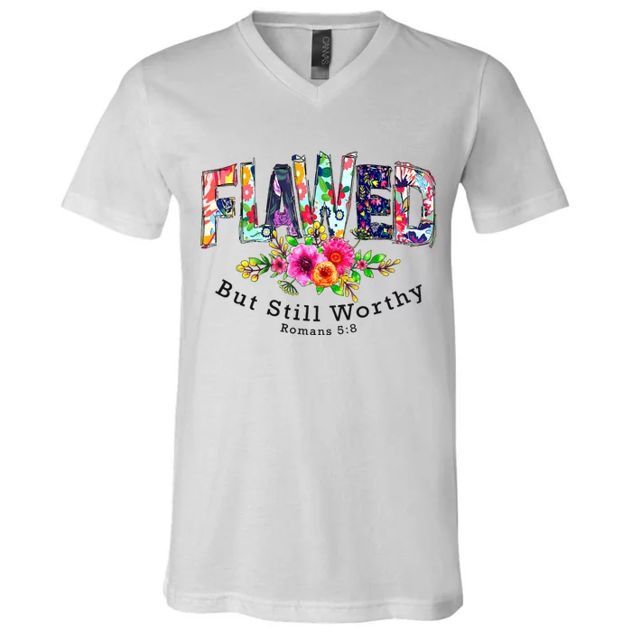 Flawed But Still Worthy Redeemed And Forgiven Christian V-Neck T-Shirt