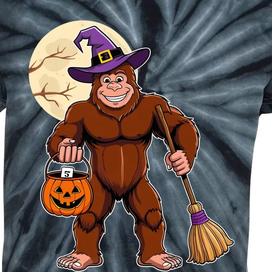 Funny Bigfoot Sasquatch Witch Halloween Costume Kids Tie-Dye T-Shirt