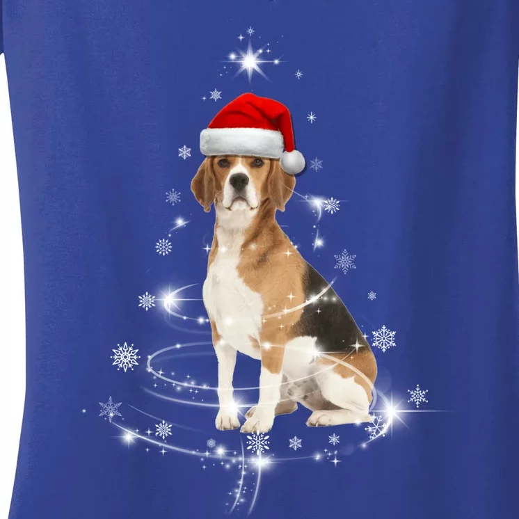 Funny Beagle Santa Merry Christmas Tree Xmas Costume Gift Women's V-Neck T-Shirt