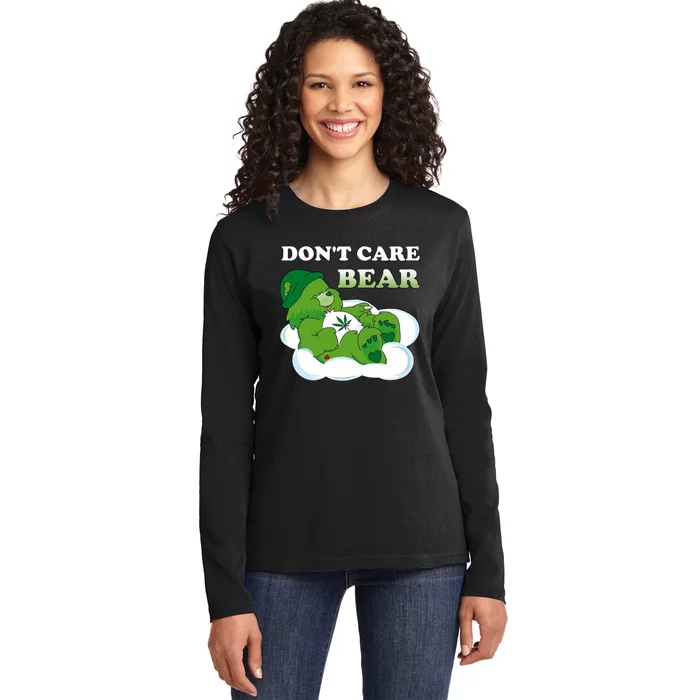 Funny Bear Smoking Weed Cannabis Ladies Long Sleeve Shirt