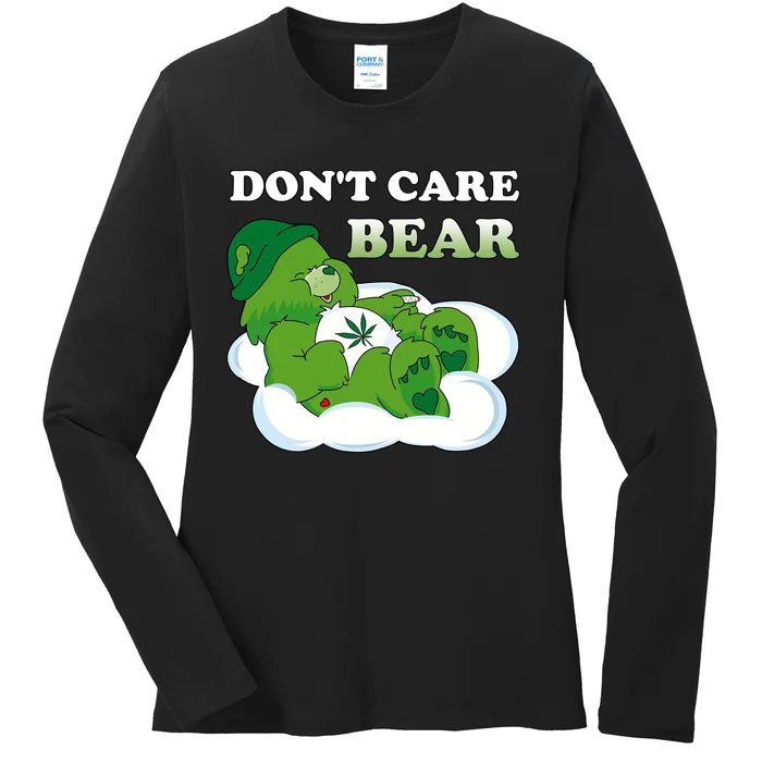 Funny Bear Smoking Weed Cannabis Ladies Long Sleeve Shirt