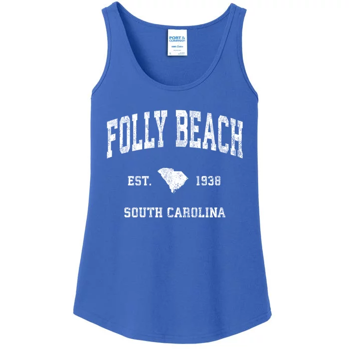 Folly Beach South Carolina Sc Vintage Athletic Sports Ladies Essential Tank