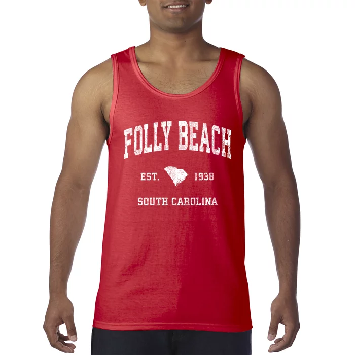 Folly Beach South Carolina Sc Vintage Athletic Sports Tank Top