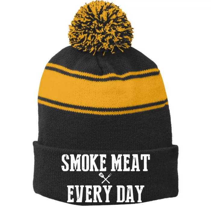 Funny BBQ Smoker Accessory Pitmaster Dad Grilling Gift Stripe Pom Pom Beanie