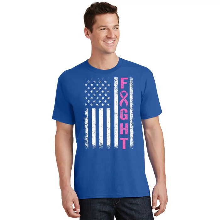 Fight Breast Survivor American Flag Breast Cancer Awareness T-Shirt