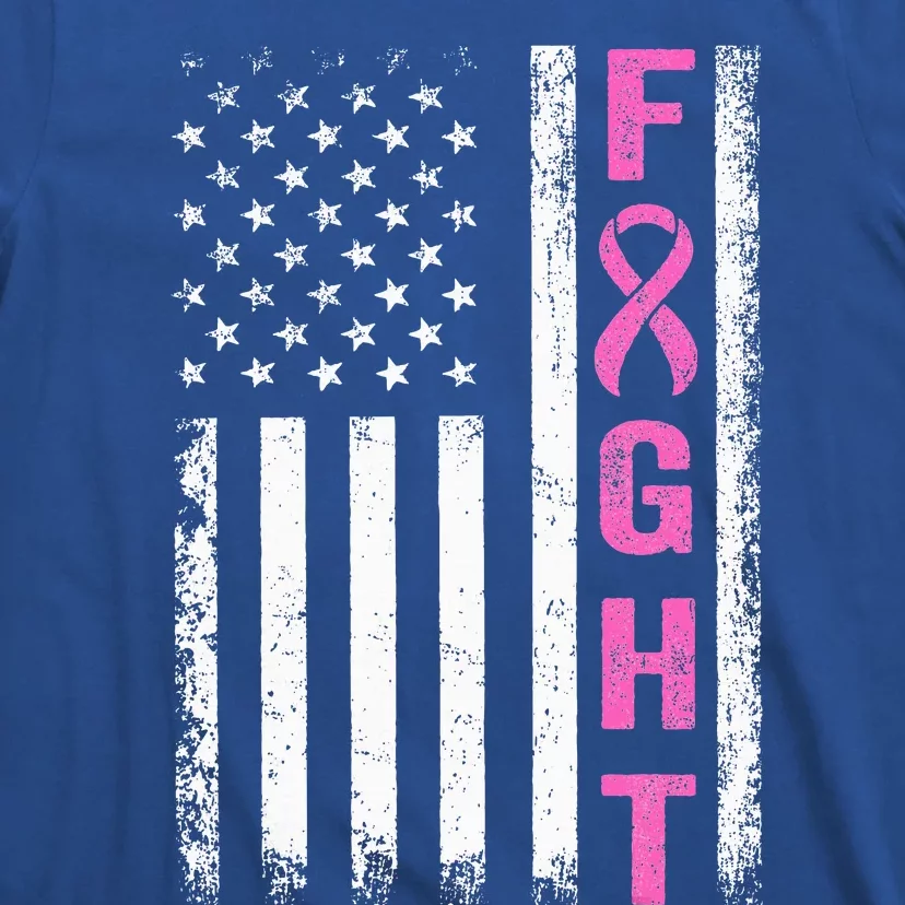 Fight Breast Survivor American Flag Breast Cancer Awareness T-Shirt