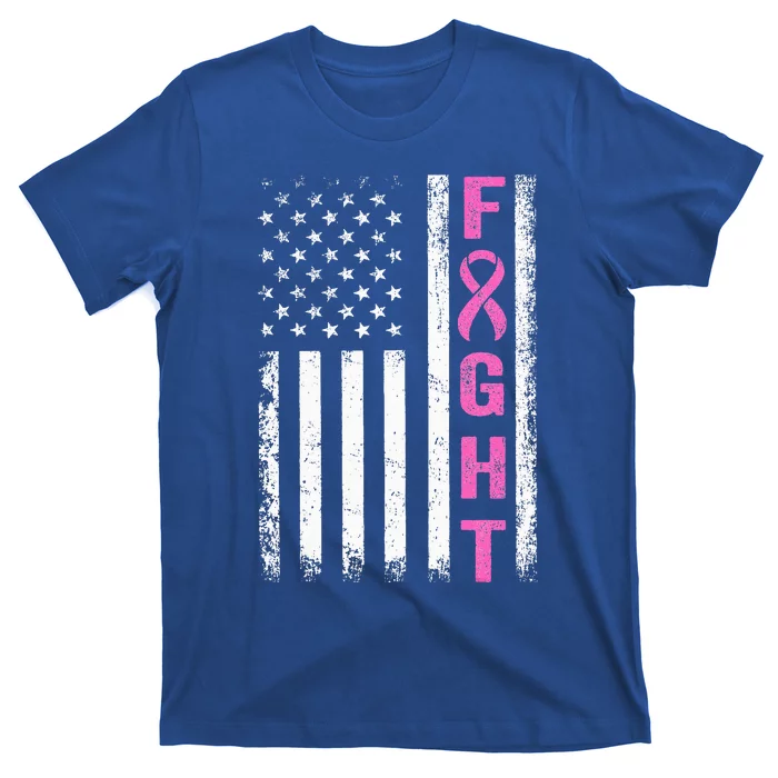 Fight Breast Survivor American Flag Breast Cancer Awareness T-Shirt