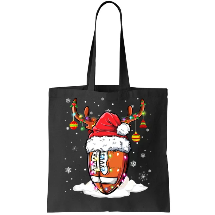 Football Ball Santa Hat Reindeer Christmas Lights Boys Mens Tote Bag