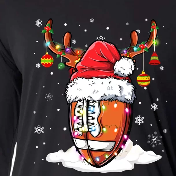 Football Ball Santa Hat Reindeer Christmas Lights Boys Mens Cooling Performance Long Sleeve Crew