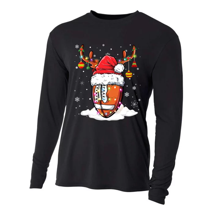 Football Ball Santa Hat Reindeer Christmas Lights Boys Mens Cooling Performance Long Sleeve Crew