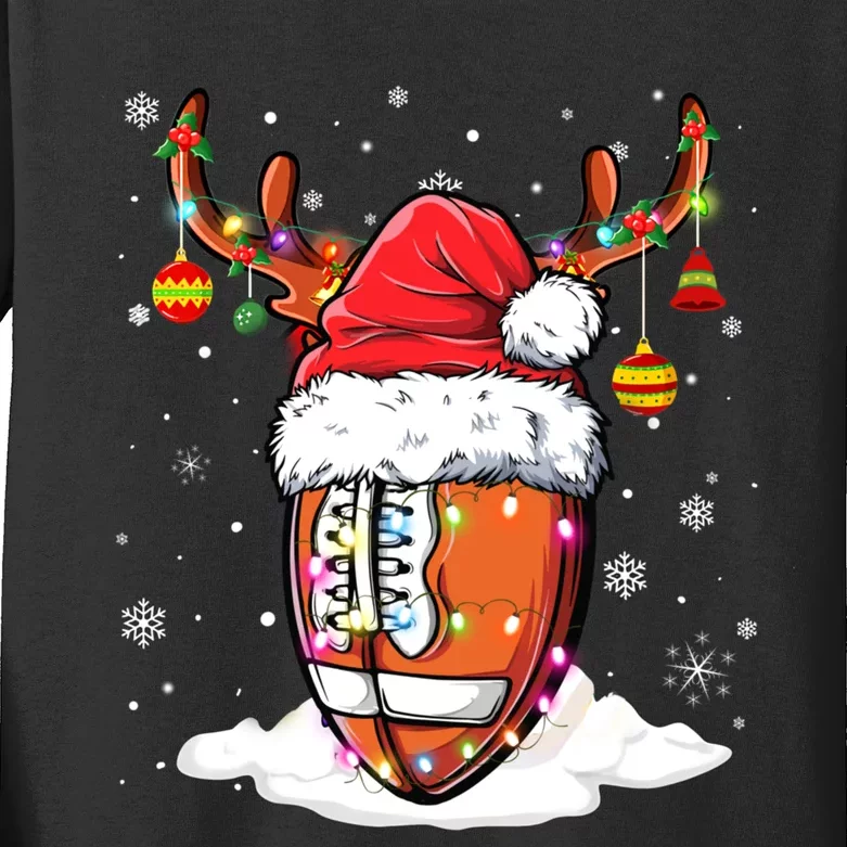 Football Ball Santa Hat Reindeer Christmas Lights Boys Mens Kids Long Sleeve Shirt