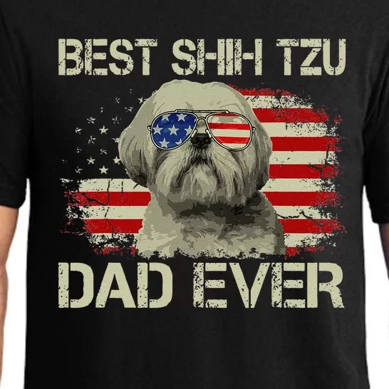 Funny Best Shih Tzu Dad Ever Dog Lover American Flag Gift Pajama Set