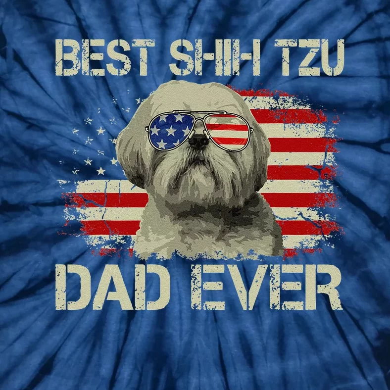 Funny Best Shih Tzu Dad Ever Dog Lover American Flag Gift Tie-Dye T-Shirt