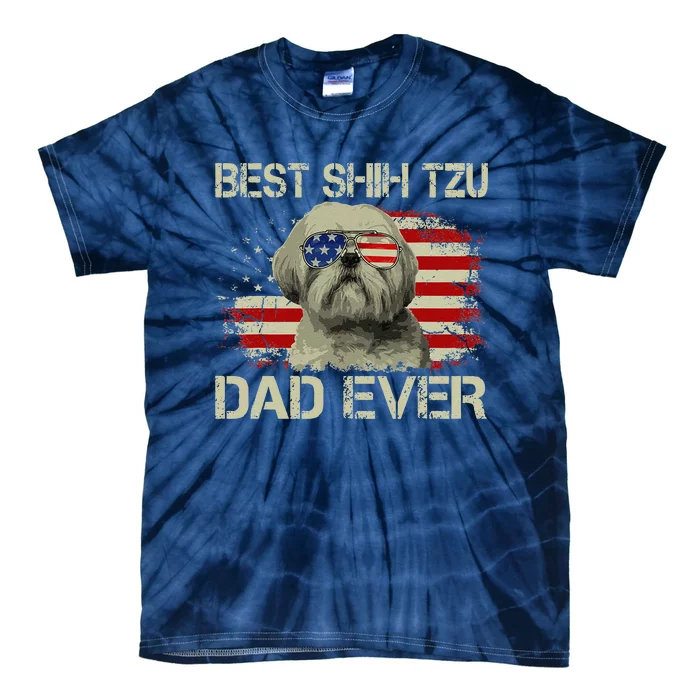 Funny Best Shih Tzu Dad Ever Dog Lover American Flag Gift Tie-Dye T-Shirt