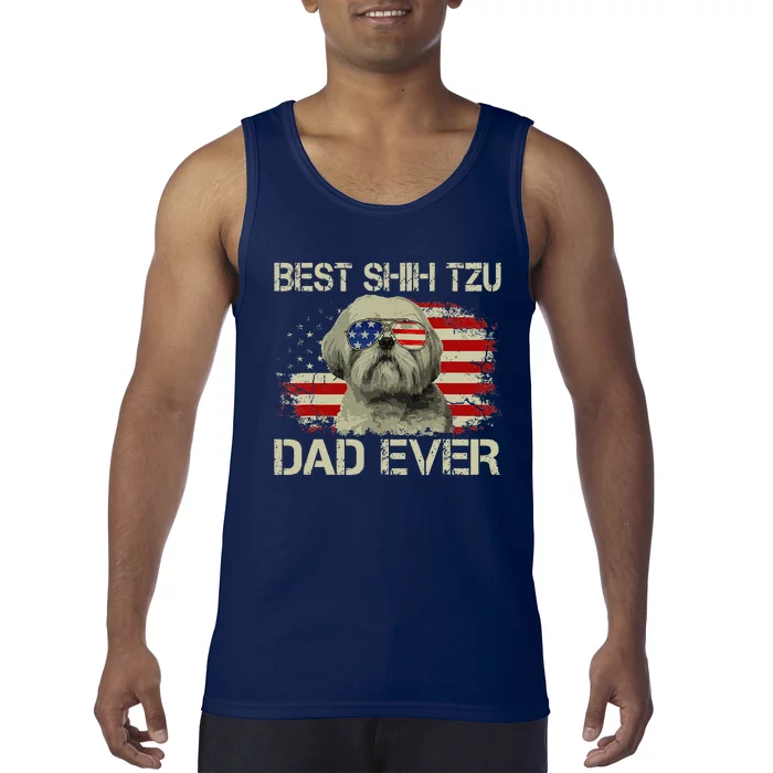 Funny Best Shih Tzu Dad Ever Dog Lover American Flag Gift Tank Top