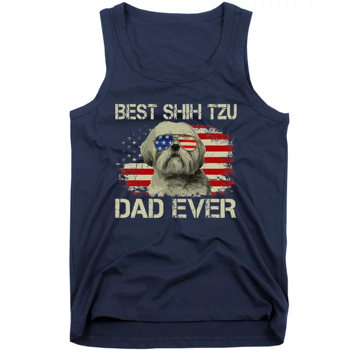 Funny Best Shih Tzu Dad Ever Dog Lover American Flag Gift Tank Top