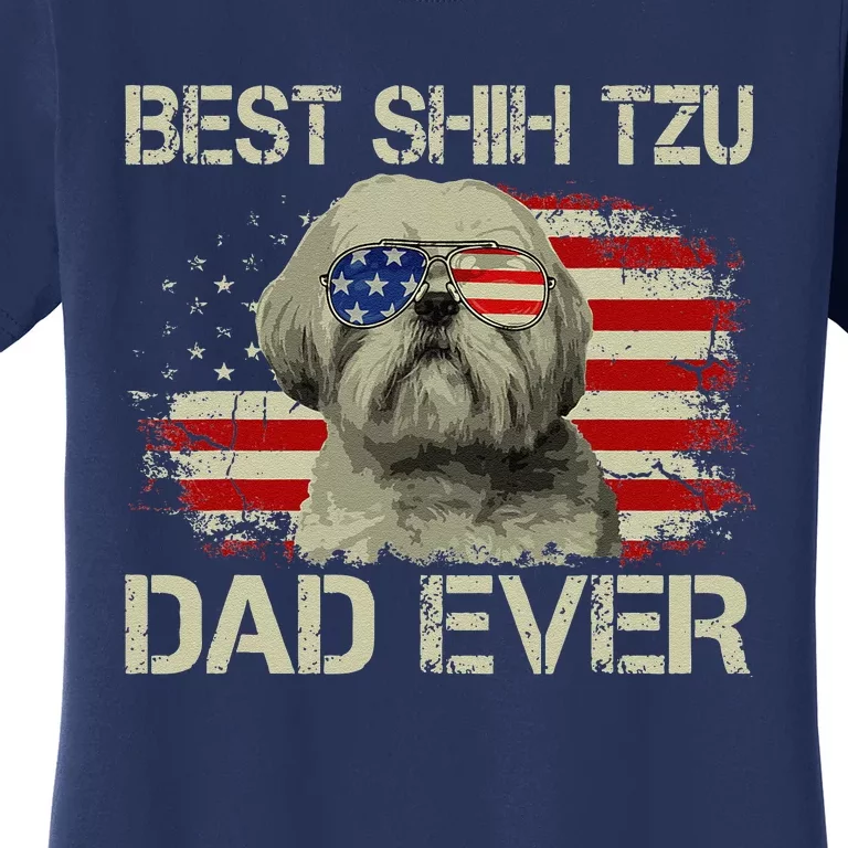 Funny Best Shih Tzu Dad Ever Dog Lover American Flag Gift Women's T-Shirt