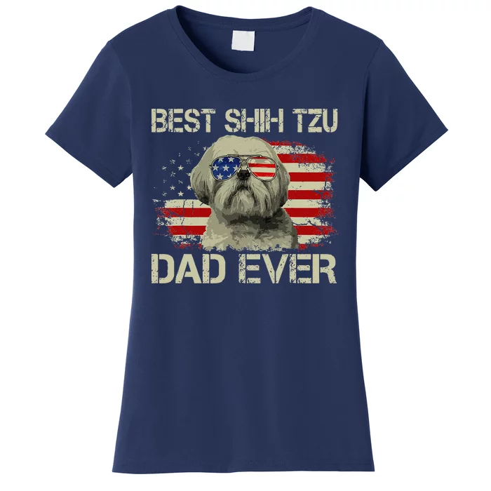 Funny Best Shih Tzu Dad Ever Dog Lover American Flag Gift Women's T-Shirt