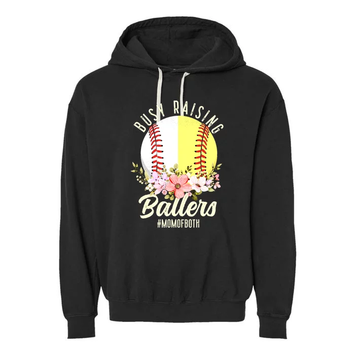 Funny Baseball Softball Mom Of Both Busy Raising Ballers Garment-Dyed Fleece Hoodie