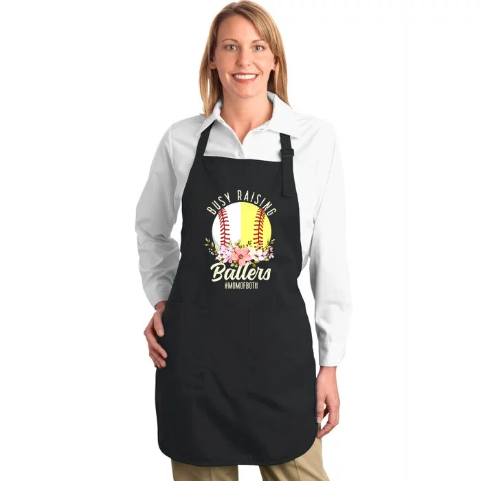 Funny Baseball Softball Mom Of Both Busy Raising Ballers Full-Length Apron With Pocket