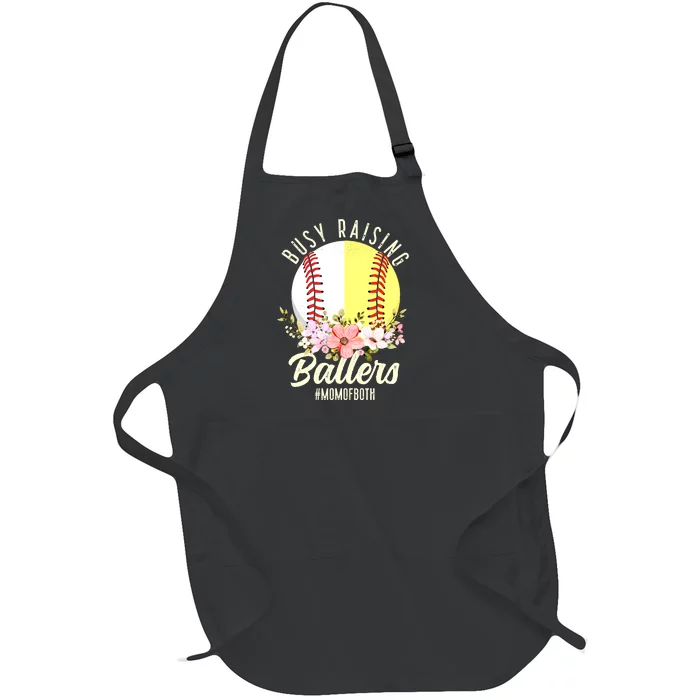 Funny Baseball Softball Mom Of Both Busy Raising Ballers Full-Length Apron With Pocket