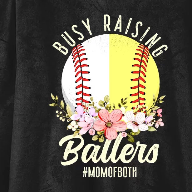 Funny Baseball Softball Mom Of Both Busy Raising Ballers Hooded Wearable Blanket