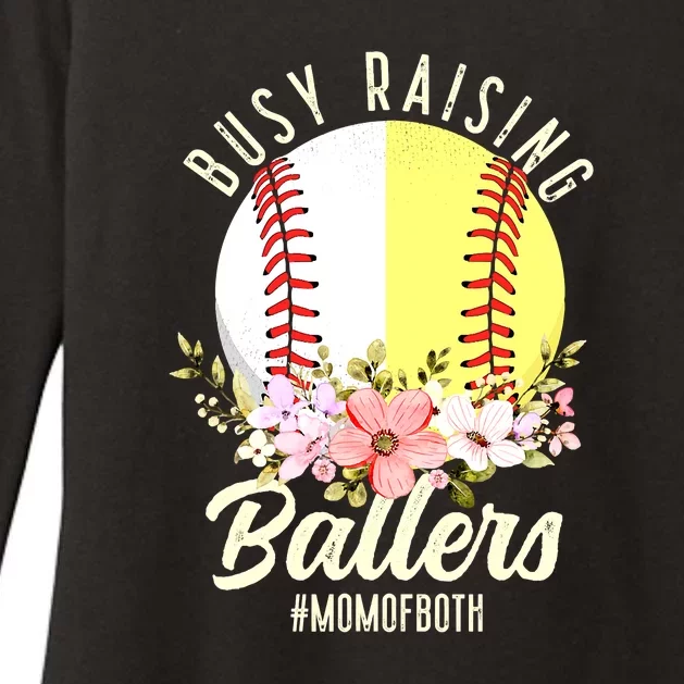 Funny Baseball Softball Mom Of Both Busy Raising Ballers Womens CVC Long Sleeve Shirt