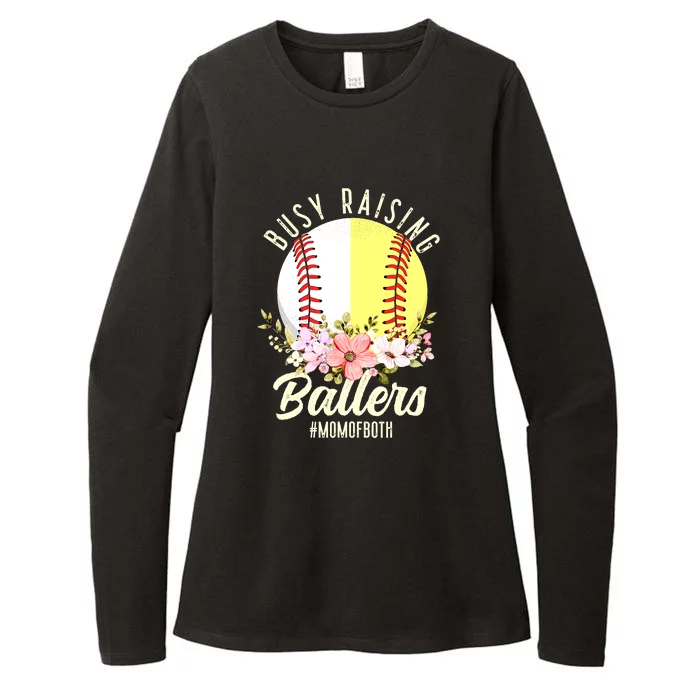 Funny Baseball Softball Mom Of Both Busy Raising Ballers Womens CVC Long Sleeve Shirt