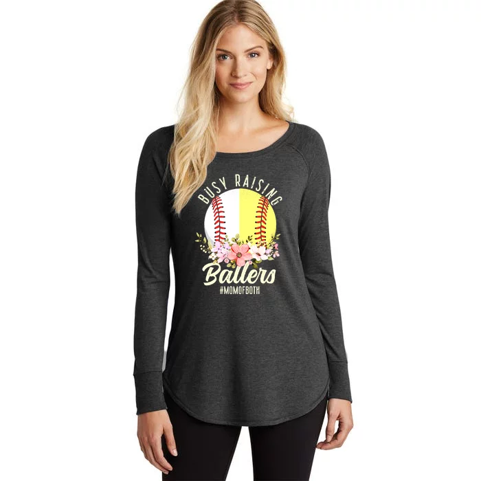 Funny Baseball Softball Mom Of Both Busy Raising Ballers Women's Perfect Tri Tunic Long Sleeve Shirt