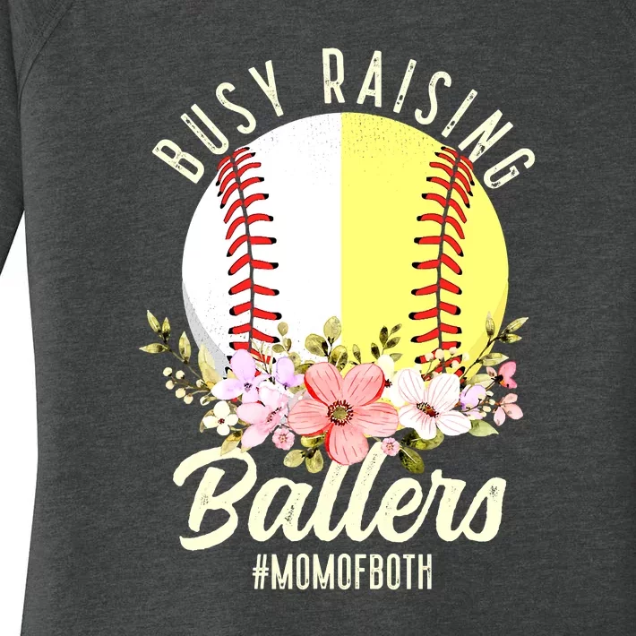 Funny Baseball Softball Mom Of Both Busy Raising Ballers Women's Perfect Tri Tunic Long Sleeve Shirt