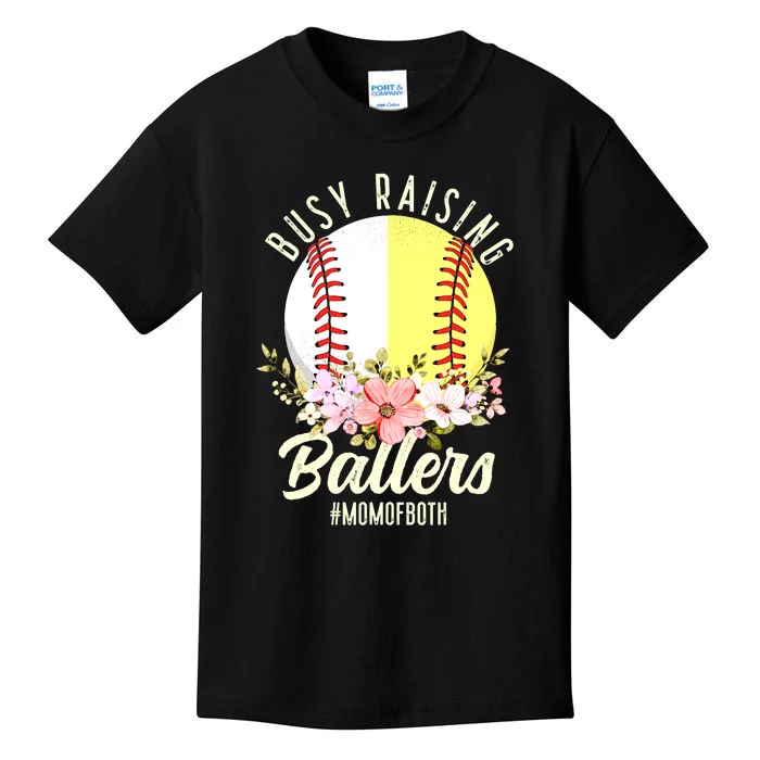 Funny Baseball Softball Mom Of Both Busy Raising Ballers Kids T-Shirt