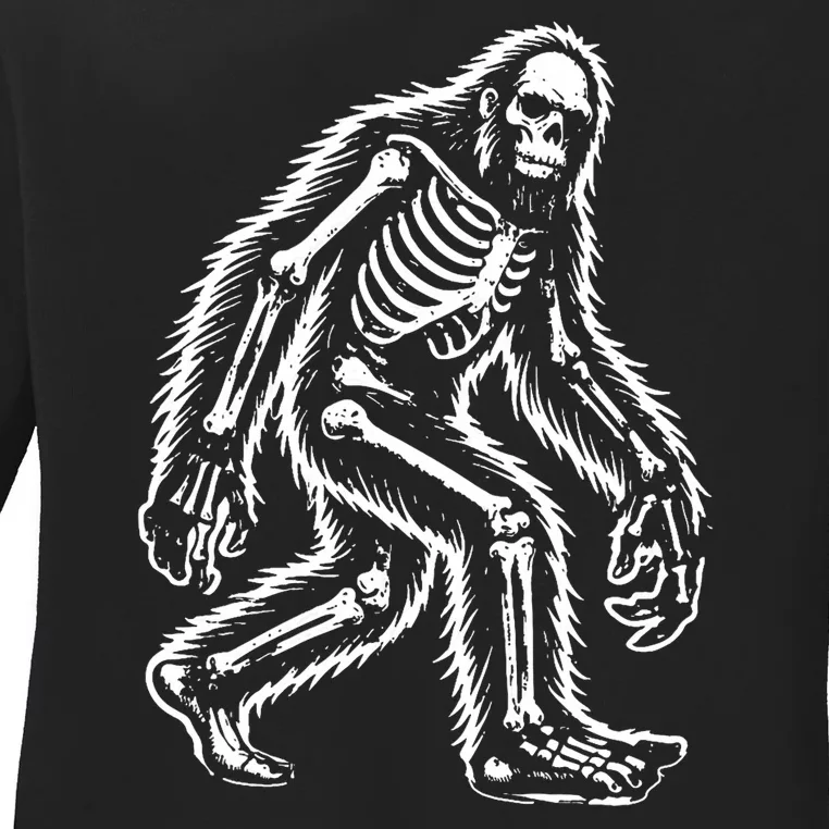 Funny Bigfoot Sasquatch Halloween Skeleton Ladies Long Sleeve Shirt