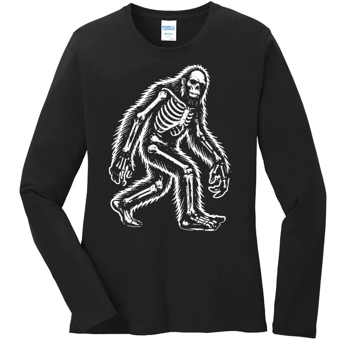 Funny Bigfoot Sasquatch Halloween Skeleton Ladies Long Sleeve Shirt