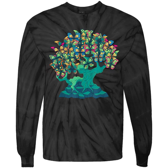 Funny Butterfly Tree Beautiful Art Tie-Dye Long Sleeve Shirt