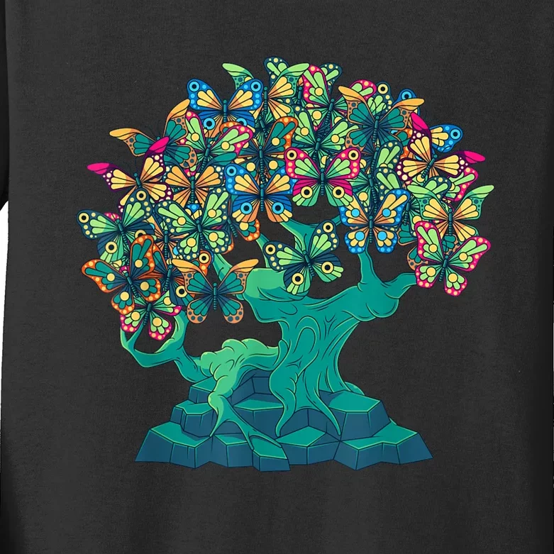 Funny Butterfly Tree Beautiful Art Kids Long Sleeve Shirt