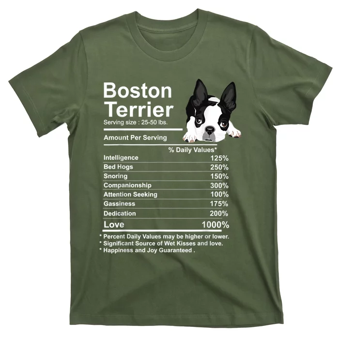 Funny Boston Terrier Facts Nutrition Gift Boston Terrier Mom T-Shirt