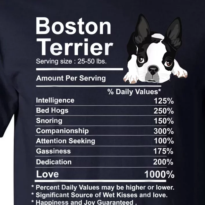 Funny Boston Terrier Facts Nutrition Gift Boston Terrier Mom Tall T-Shirt