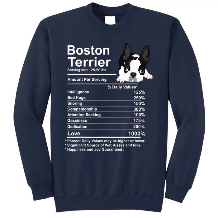 Funny Boston Terrier Facts Nutrition Gift Boston Terrier Mom Tall Sweatshirt