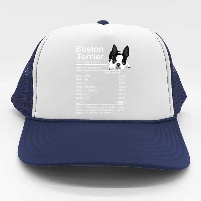 Funny Boston Terrier Facts Nutrition Gift Boston Terrier Mom Trucker Hat