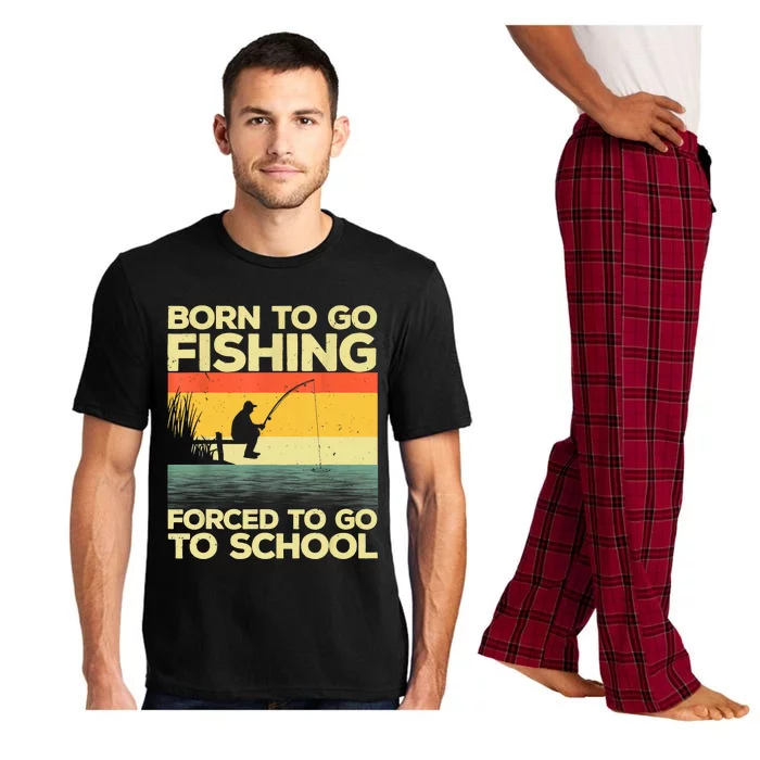 Funny Born To Fishing Forced To Go To School Meme Fishing Fisherman Fish Trout Pajama Set