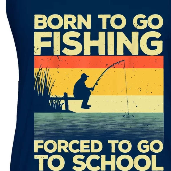 Funny Born To Fishing Forced To Go To School Meme Fishing Fisherman Fish Trout Ladies Essential Flowy Tank