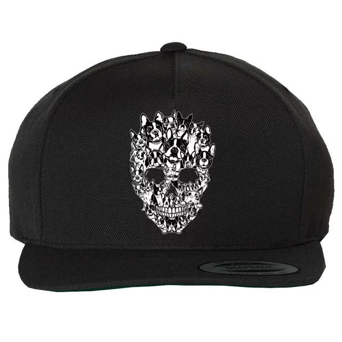 Funny Boston Terrier Skull Dog Skeleton Halloween Wool Snapback Cap