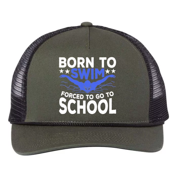 Funny Born To Swim Forced To Go To School Retro Rope Trucker Hat Cap