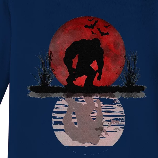 Funny Bigfoot Tee Scary Horror Halloween Full Moon Gift Baby Long Sleeve Bodysuit