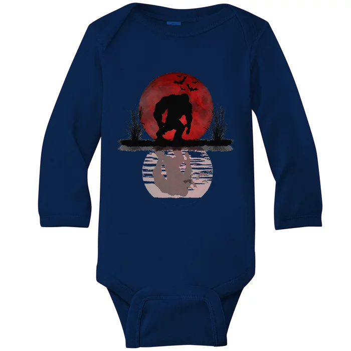 Funny Bigfoot Tee Scary Horror Halloween Full Moon Gift Baby Long Sleeve Bodysuit