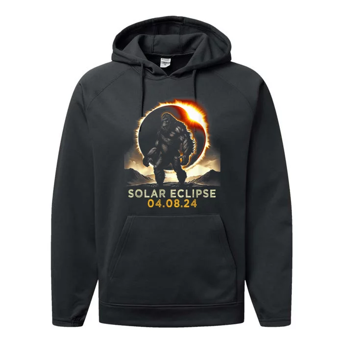 Funny Bigfoot Total Solar Eclipse 4.08.2024 Apparel Performance Fleece Hoodie